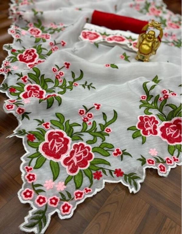 AAGAM Organza Silk  Shaded Multi Thread Work  White Sarees With 2 blouse Pieces  -  Free Size, White, Organza, Pack of1
